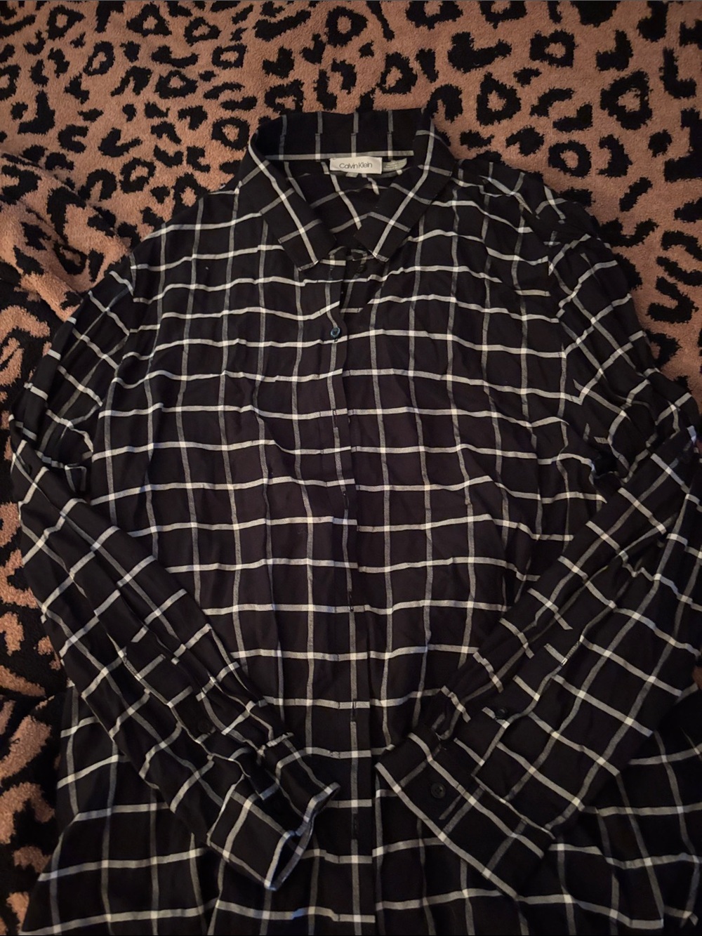 Calvin Klein Black Windowpane Button-Down Shirt with White Grid
